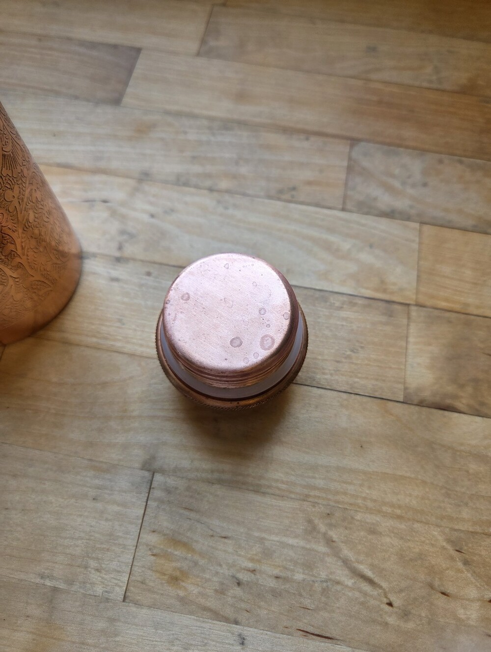 Copper Water Ayurvedic Copper Bottle - Etched Flower Mandala Copper Finish - Picture 5 of 6